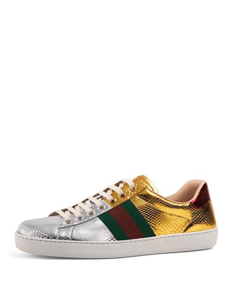 black gucci sneakers with flowers|Gucci ace metallic snakeskin sneakers.